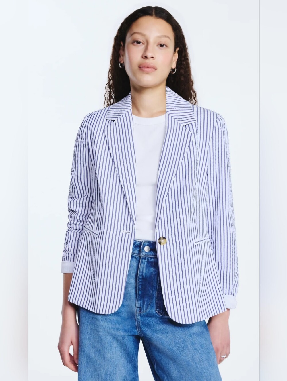 Free Assembly Blue Seersucker Striped Blazer Women's XS (0-2) NWOT